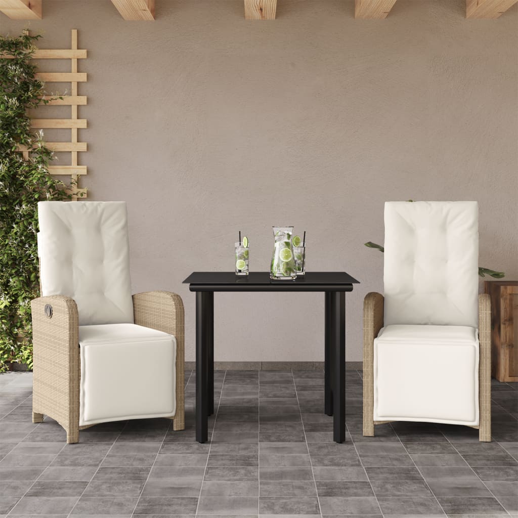 Rattan Bistro Set with Cushions - 3 Piece