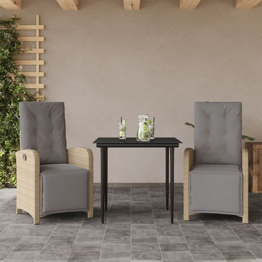 Rattan Bistro Set with Cushions - 3 Piece
