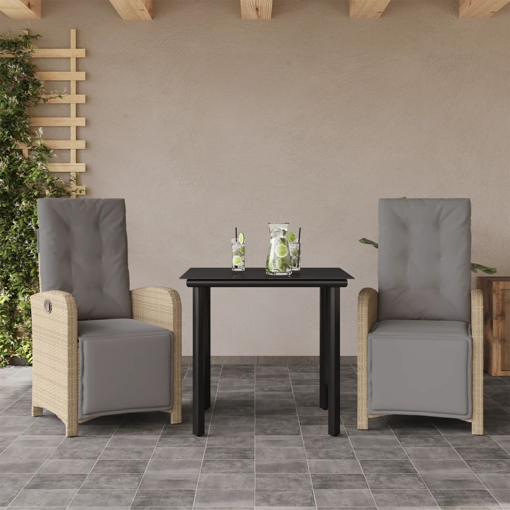 Rattan Bistro Set with Cushions - 3 Piece
