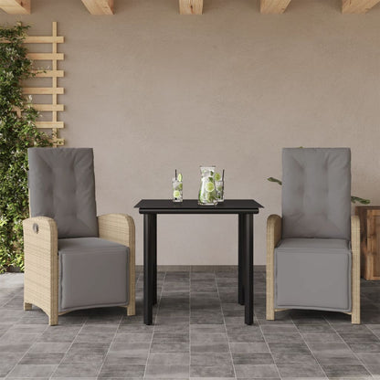 Rattan Bistro Set with Cushions - 3 Piece