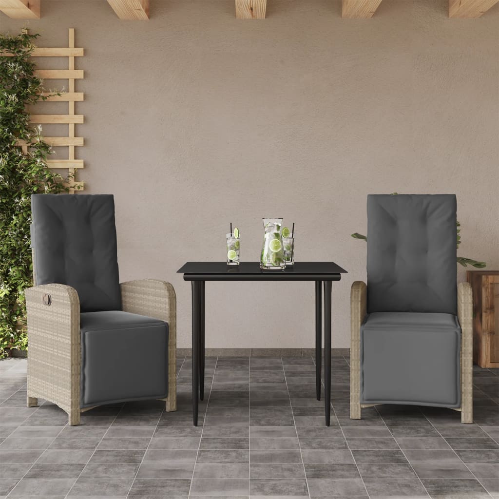 Rattan Bistro Set with Cushions - 3 Piece