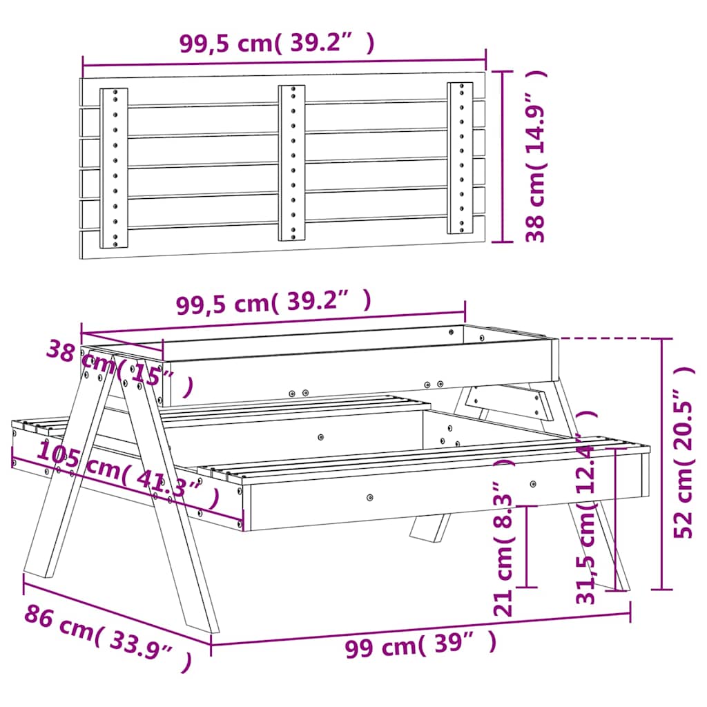 Kids Solid Wood Picnic Table with Sandpit