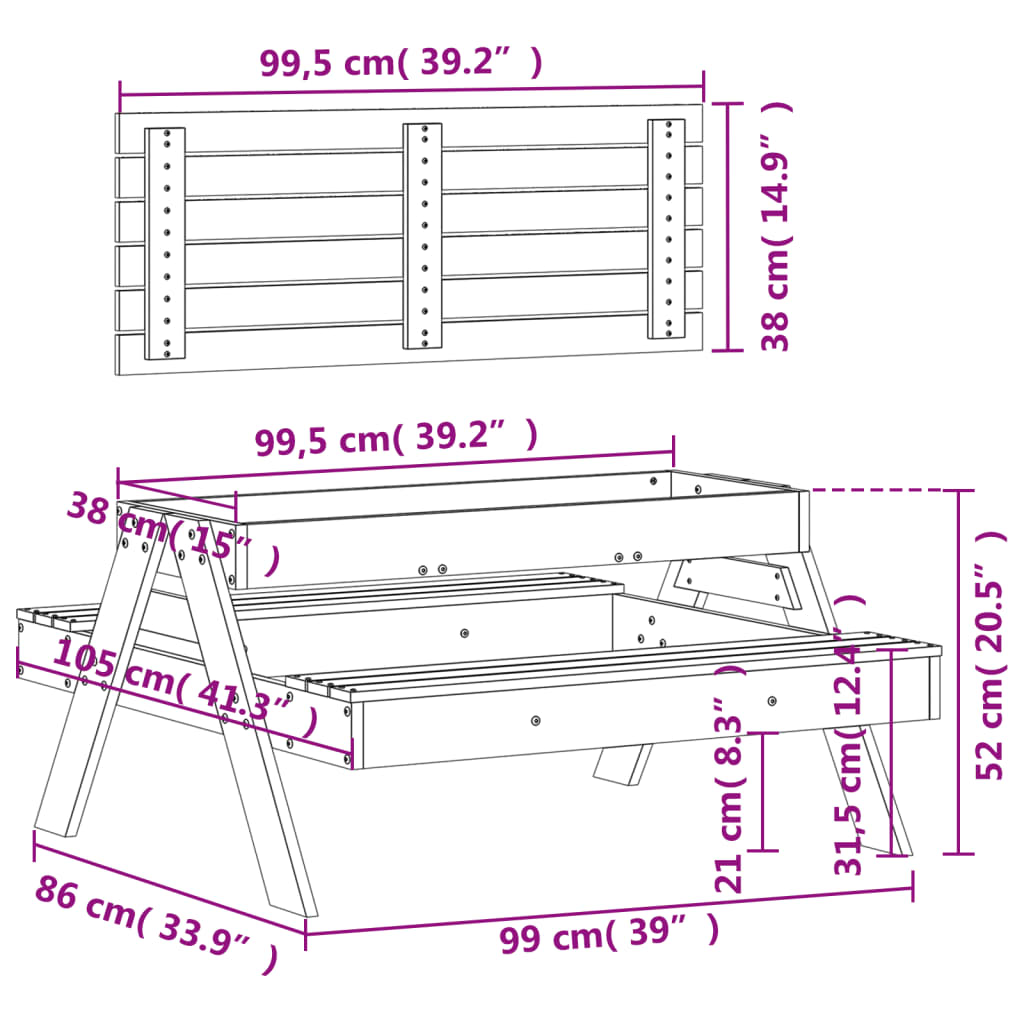 Kids Solid Wood Picnic Table with Sandpit