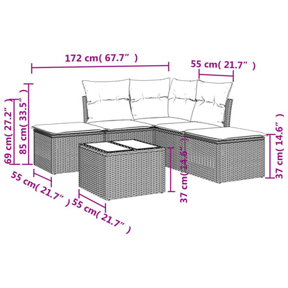 6 Piece Rattan Corner Sofa Set with Cushions