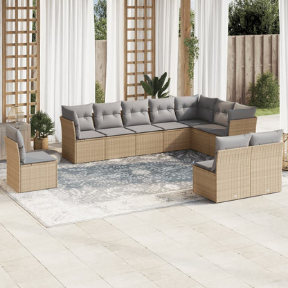 10 Piece Garden Sofa Set with Cushions in Poly Rattan and Acacia Wood