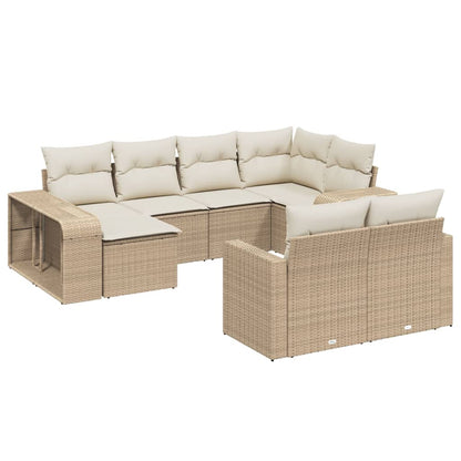 10 Piece Garden Sofa Set with Cushions in Poly Rattan and Acacia Wood