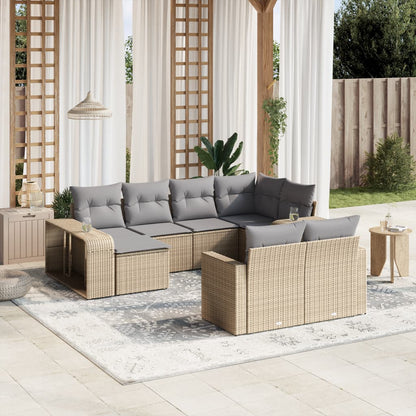 10 Piece Garden Sofa Set with Cushions in Poly Rattan and Acacia Wood