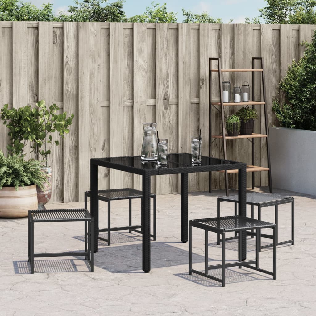 Black Rattan Garden Stools - 4 pcs