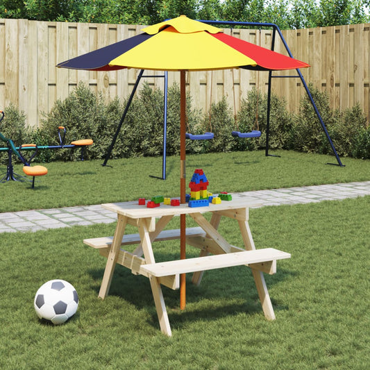 Picnic Table for Kids with Umbrella Hole Rectangular in Solid Fir Wood