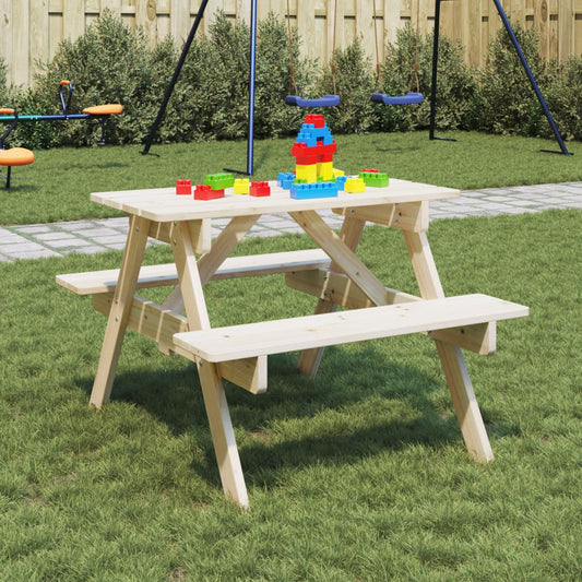 Picnic Table for Kids with Umbrella Hole Rectangular in Solid Fir Wood