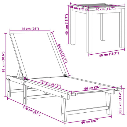 Solid Acacia Wood Sun Lounger with Table