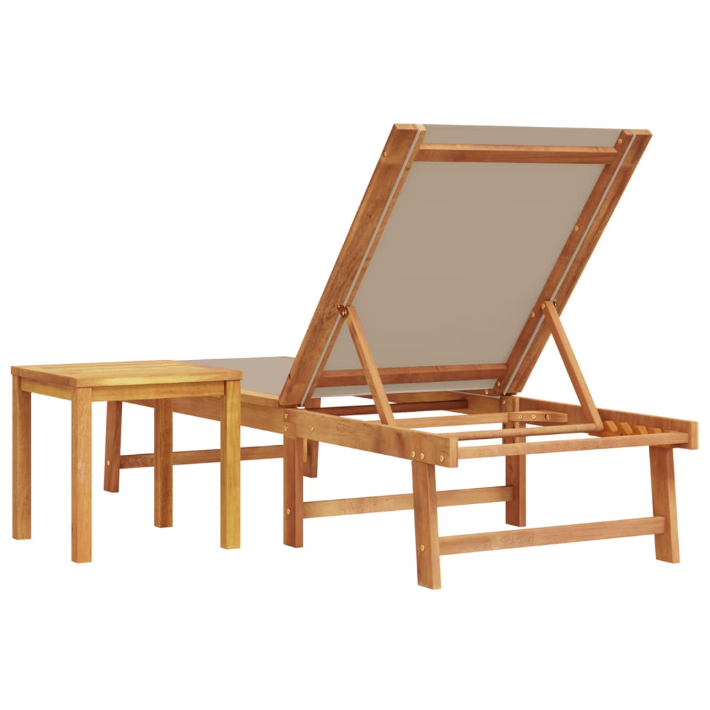 Solid Acacia Wood Sun Lounger with Table