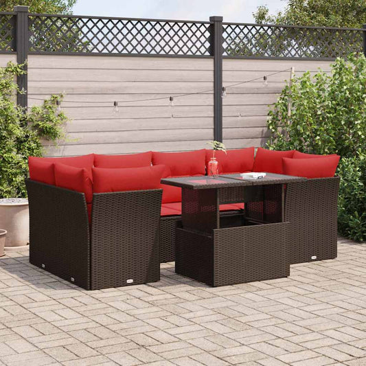 7 Piece C-Shaped Rattan Sofa Set with Cushions and Table