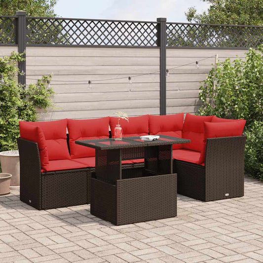 6 Piece Rattan Corner Sofa Set with Table and Cushions