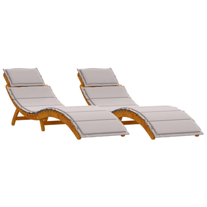 Curved Sun Loungers with Cushions in Solid Acacia Wood - 2 Pieces