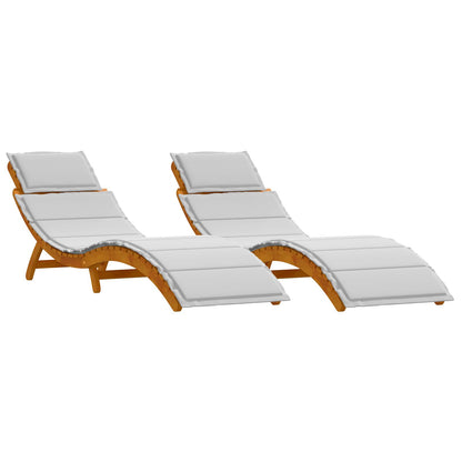 Curved Sun Loungers with Cushions in Solid Acacia Wood - 2 Pieces
