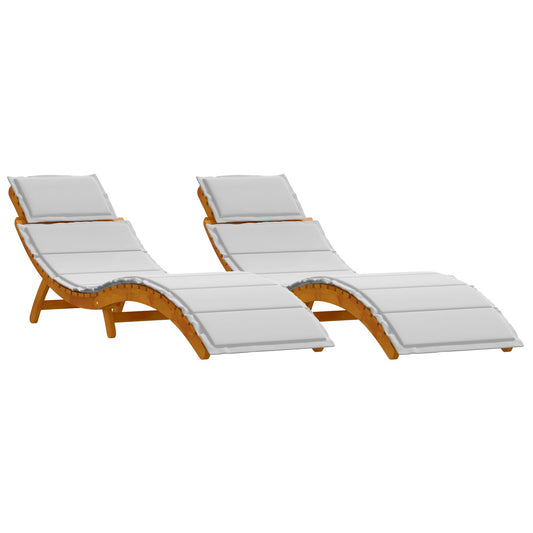 Curved Sun Loungers with Cushions in Solid Acacia Wood - 2 Pieces